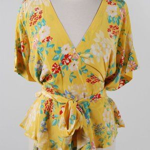 Yumi Kim Floral Silk Wrap V-Neck Kimono Shirt